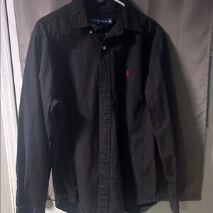 Ralph Lauren Men's Dark Button Down Shirt with Red Logo